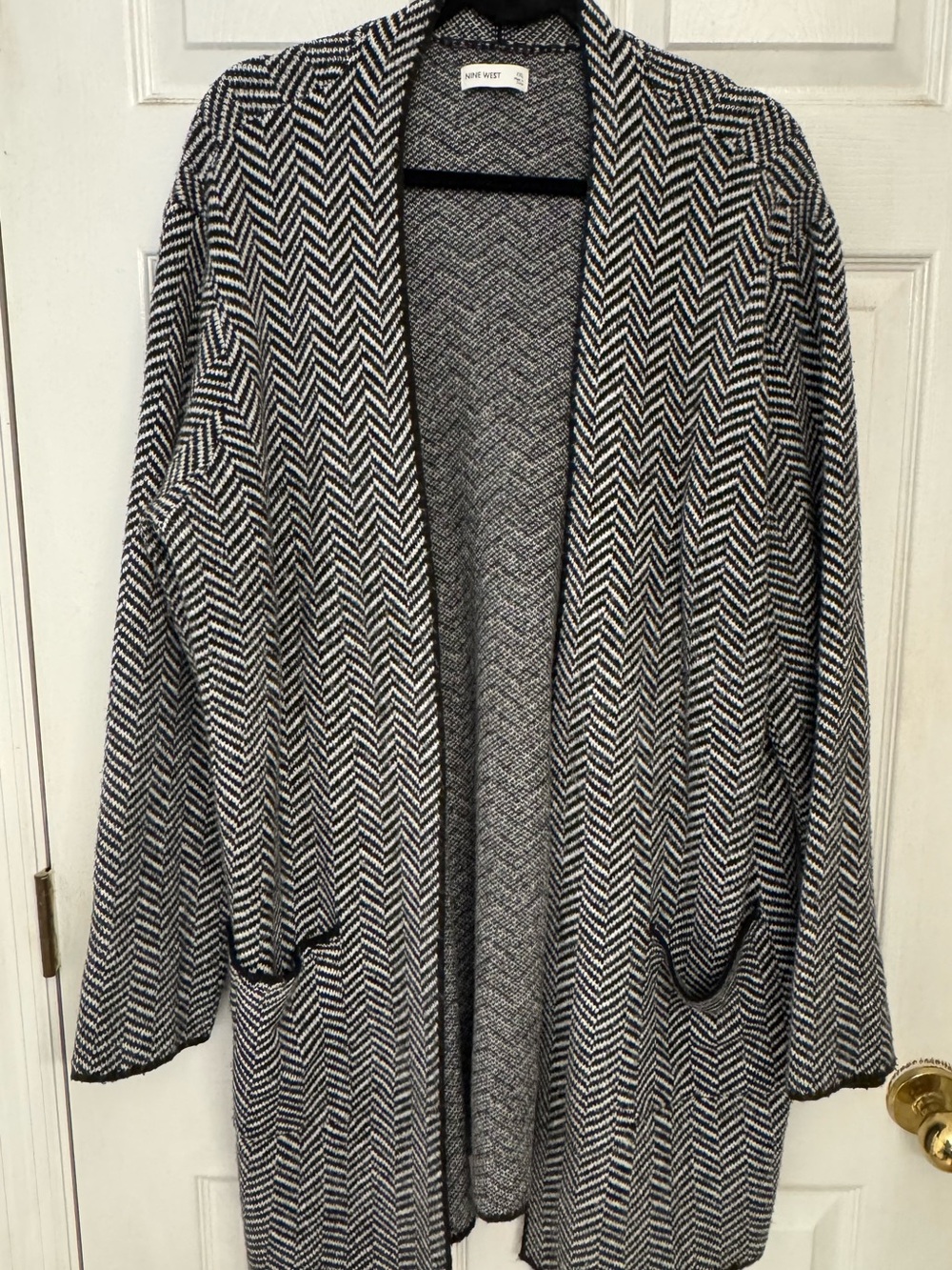 Nine West XXL Black White Herringbone Open Front Cardigan